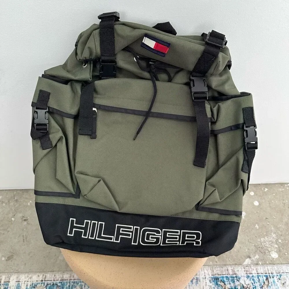 Tommy Hilfiger Unisex Vintage Y2K 90s Army Olive Green Hiking Backpack